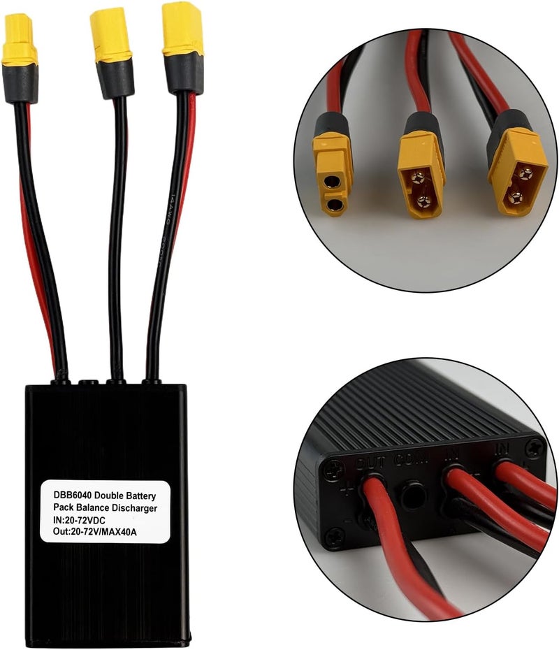 Flylin موصل بطارية مزدوج، 20V-72V وحدة موصل بطارية مزدوجة متوازية للدراجات الكهربائية، محول موازن مفتاح حزمة البطارية للبطاريات ووحدات التحكم (40A) - Image 5